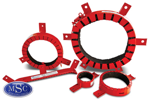 Metacaulk Intumescent Pipe Collars are installed around PVC pipes on fire rated wall penetrations.